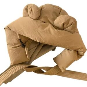 Tan Puffer Bear Ear Hat